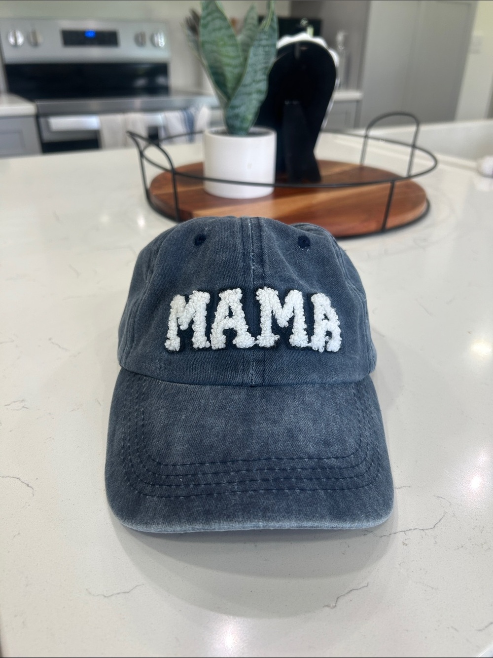 Washed Navy Denim Mama Chenille Patch 100% Cotton Baseball Cap